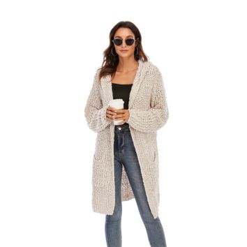 Cgyy Autumn Casual Women Long Popcorn Knit Sweater Cardigan Oversized Sweater with Pockets for Ladies Knitwear Loose Coat