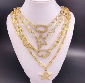Chains 18K Gold Plated Rock Choker Lock Necklace Punk Gold Chunky Chain Mujer Star Clasp Charms Pendant Choker Necklace