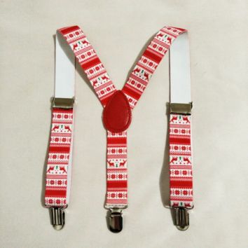 Children Christmas Reindeer Red Suspenders Baby Girls Suspenders Clip-On Y-Back Braces Elastic Kids Suspenders Gift