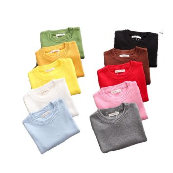 Children's Clothing Kid's Autumn and Solid Color round Neck Pullover Sweater Candy Color Base Shirt Sweater