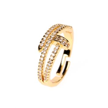 Classic Micro Pave Cubic Zirconia Nail Shape Finger Ring 18K Gold Plating Adjustable Cz Zircon Nail Ring for Women