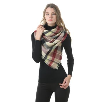 Classic Womens Tassel Plaid Scarf Warm Soft Chunky Large Oversize Square Cashmere like Blanket Wrap Shawl Scarves