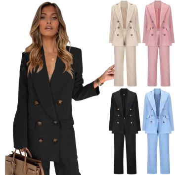 Classy Trending Women's Tuxedo Suits Pants Ladies Fashionable Female Slim Double Breasted Tuxedos 2 Pieces Sets