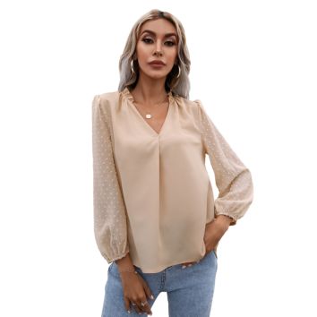 Collection Designer Puff Sleeve V Neck Long Sleeve Elegant Blouses for Work