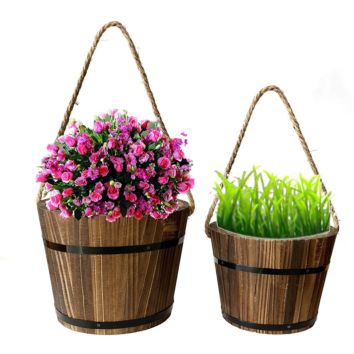 Combination Wooden Barrel Indoor Home Decoration Flower Planter with Drainage Hole