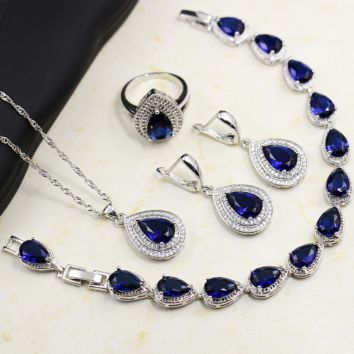 Blue Zircon Water Drop Jewelry Set