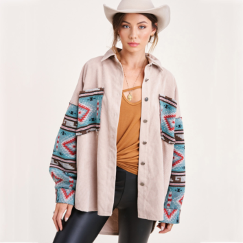Corduroy Stitch Geometric Print Pocket Long Sleeve Jacket Womens Jacket Coat