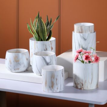 Creative Nordic Ins Ceramic Flowerpot Cylindrical Marbled Succulent Green Sill Potted Hydroponic European-Style Flowerpot