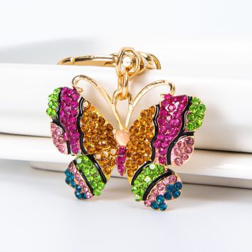 Crystal Butterfly Keychain Full Rhinestone Key Chain for Women Girl Car Handbag Bag Charm Pendant Key Ring