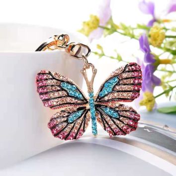 Crystal Glittering Full Rhinestone Car Bag Accessories Butterfly Girl Key Chains