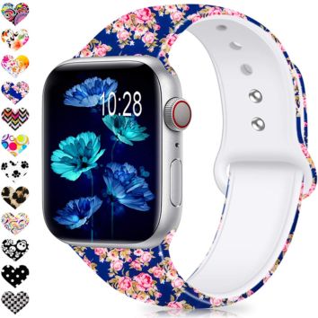 Customized Colorful Printed Smart Rubber Strap Flower Stripe Leopard Print Silicone Watch Band Strap for Appl Watch Band