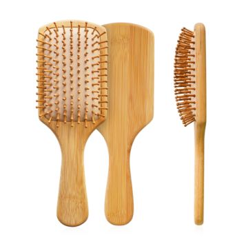 Customized Eco-Friendly Biodegradable Long Handle Natural Bamboo Wood Massage Scalp Air Paddle Hair Brush