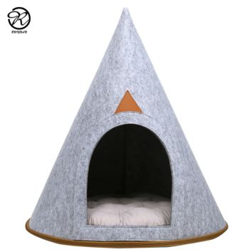 Customized Hill Design Cat Houses Grey Felt Pet Cave Bed Light Grey Felt Pet Bed with Cushion