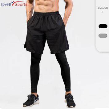Customized Men Polyester Fitness Compression Pants Mens Sports Running Leggings with Gym Shorts 2 in 1