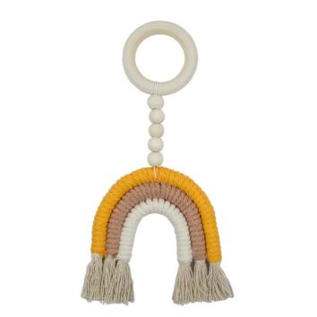 Cute Bpa Free Infant Toddler Wooden Chewing Gift Crochet Teething Ring Toys Baby Sparkles Macrame Rainbow Teether