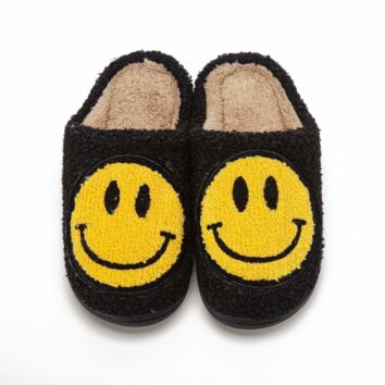 Cute Carton Cotton Bedroom House Slippers Smile Face Plush Toy Happy Smiley Face Slippers Fur Slides Slippers for Women Ladies