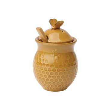 Cute Ceramic Beehive Honey Jar with Dipper