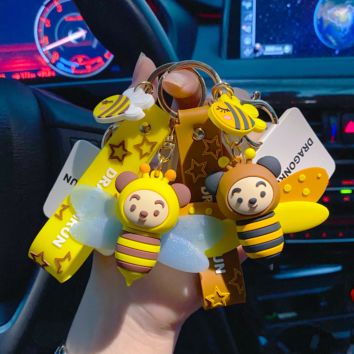 Cute Children's Bee Keychain Chic Pvc Keyring Cartoon Bag Car Honey Bee Keychain for Kid Bag Pendant