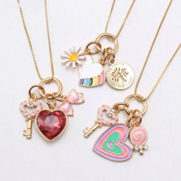 Cute Lovely Red Heart Key Lollipop Charm Necklace for Children