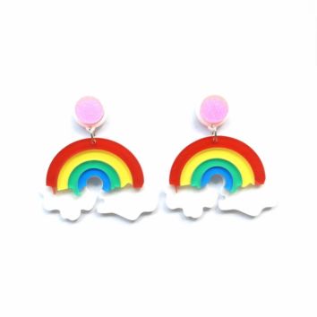 Cute Rainbow with Clouds Laser Cut Acrylic Glitter Stud Earrings for Women