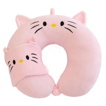 Cute Toy Cat Pattern Travel Pillow with Eye Mask Cartoon U Type Pillow Cotton Neck Care Flight Car Pillow Airplane Office Nap