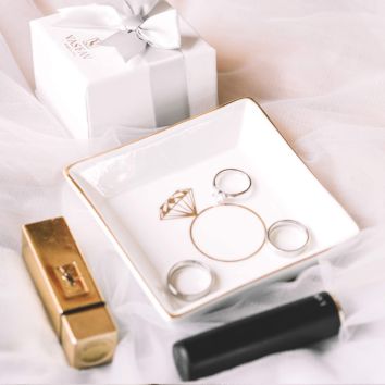 Decor Rectangular Jewelry Dish Tray Wedding Ring Trinket Tray Holder Gold Ceramic Jewelry Dish