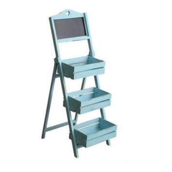 Decorative Torched Wood Easel Style Chalkboard Stand with 3 Tier Display Shelves