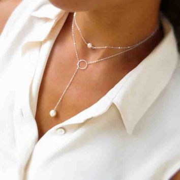 Delicate Pearl Drop Necklace Lariat Necklace Real Pearl Necklace for Her