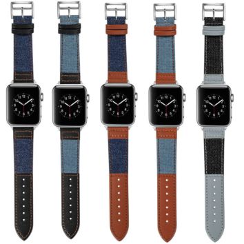 Denim Leather Bracelet Strap for Apple Watch Band 38 40 42 44 41Mm 45Mm Wristband for Iwatch Series 7 6 5 4 3 2 Se Accessories