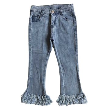 Design Baby Girls Kids Wear Clothes Toddler Girl Light Blue Tassel Denim Jeans