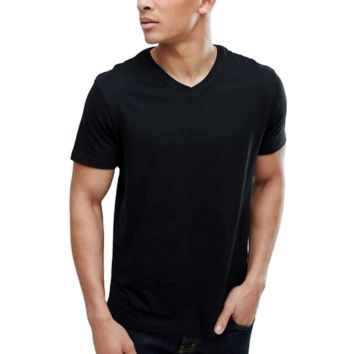 Design Mens Shirts Cotton Mix Spandex Slim Fit Plain Tee Men Fitted V-Neck T-Shirt