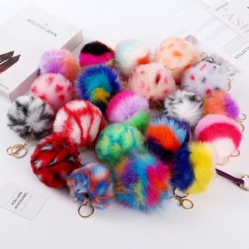Design Rainbow Colorful 8Cm Hair Ball Pompons Keychain Key Chain Bag Pendant Car Jewelry Decoration