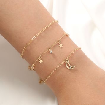 Designers Lucky Star Moon Diamond 18K Womens Gold Bracelets Charms for Bangles Set Copper Chain Jewelry