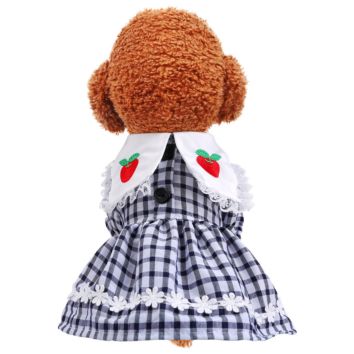 Dog Costumes Black and White Plaid Princess Lace Collar Red Apple Little Lace Teddy Cute Temperament Pet Dog Skirt
