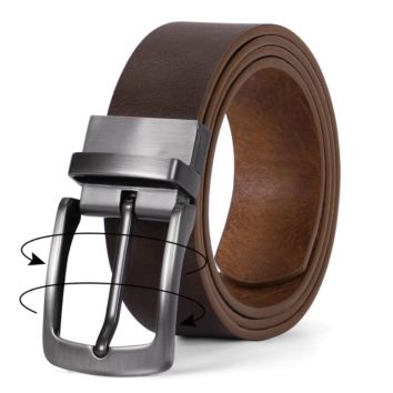 Double Sides Pu Leather Reversible Belt for Men Black and Brown Dress Belt Rotate Buckle Vintage Belt