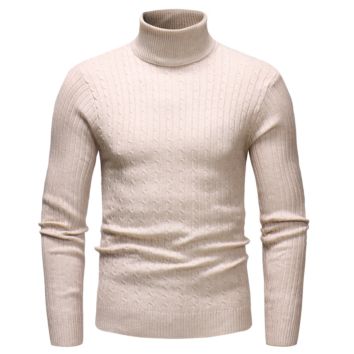 Drop Shopping Stock Clothing Pullover Stretch Solid Color Slim Fit Youth Twist Turtleneck Knitwear Men's Sweater