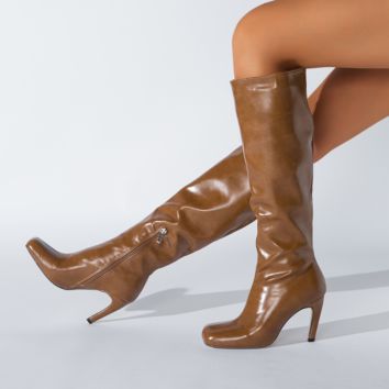 Dropshipping round Toe High Heeled Women Soft Leather Boots Knee High Boots