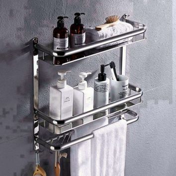 Drying Mounted Tiered Hanger Metal Stainless Steel Shelf Hook Bathroom Hung Rail Wall Mount Towel Rack