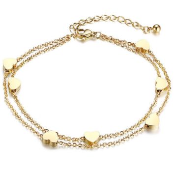 Elegant Women Rose Gold Stainless Steel Small Heart Charm Chain Bracelet