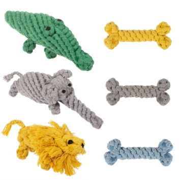 Elephant Lion Crocodile Bone Chew Cotton Rope Dog Toys