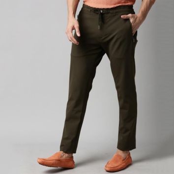 Essential Muscle Fit Olive Chino Trousers Pants 4 Way Stretch Men Casual Pants