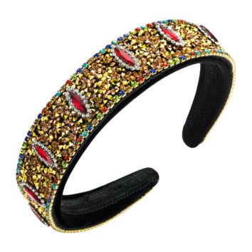 European and American Color Retro Court Style Full of Diamond Female Ruby Wide Edge Small Fragrance Hair Band