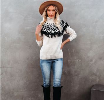 European and American Retro Tassel High Neck Sweater Women's Pullover Chunky Sweaters