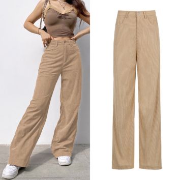 Fall Harajuku Y2K Corduroy Brown High Waist Wide Leg Pants Vintage Loose Black Women's Trousers