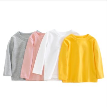 Fall Solid Cnady Color Child 100% Cotton Clothes Long Sleeve Girls Boy's T-Shirts Blouses Childrenwear