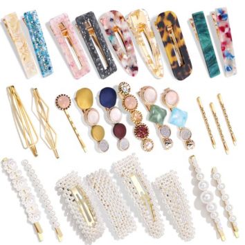 Fancy Womens Matte Acrylic Resin Acetate Pearl Barrette Hair Clips Marble Hair Accessories