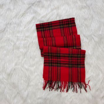 Fashionable Classic Long Soft Warm Women Neck Red Checked Tassel Wool Plaid Scarves For