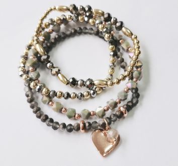 Fashionable Set Crystal Bracelet for Women Romantic Heart Charm Bracelet Handmade Style Beads Bracelet