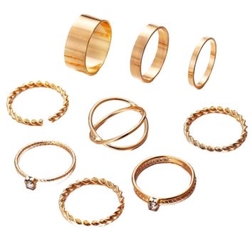 Fashionable Set Rings for Lady 9Pcs per Set Gold and Silver Plated Metal Rings Finger Rings