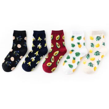 Fast Dispatch Korean Funny Fruit Socks Women Casual Banana Avocado Cartoon Fruit Print Girls Socks